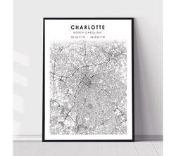 Charlotte, North Carolina Scandinavian Map Print 