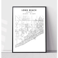Long Beach, Mississippi Scandinavian Map Print 