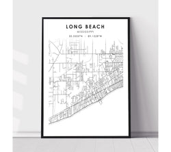 Long Beach, Mississippi Scandinavian Map Print 