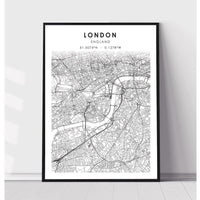 London, England Scandinavian Style Map Print 
