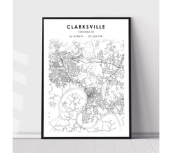 Clarksville, Tennessee Scandinavian Map Print 