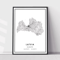 
              Latvia, Europe Modern Style Map Print
            