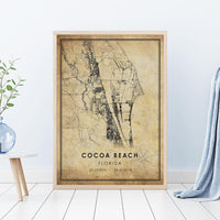 
              Cocoa Beach, Florida Vintage Style Map Print 
            