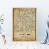 Chiang Mai, Thailand Vintage Style Map Print 