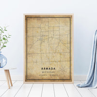 Armada, Michigan Vintage Style Map Print 