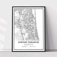 
              Surfers Paradise, Australia Modern Style Map Print 
            