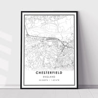 
              Chesterfield, England Modern Style Map Print 
            