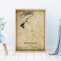 
              Anchorage, Alaska Vintage Style Map Print 
            