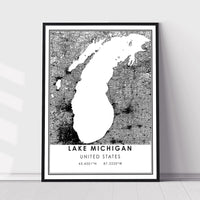 Lake Michigan, United States Modern Map Print