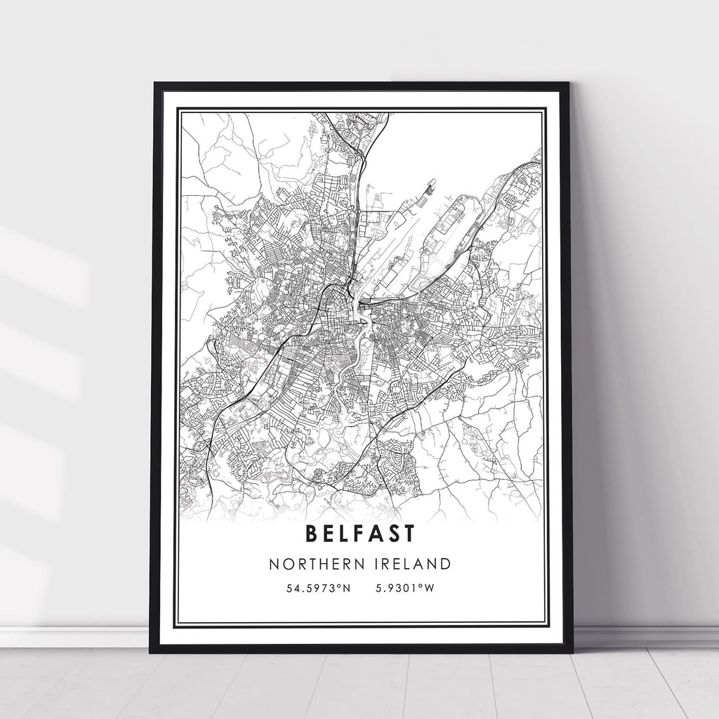 Belfast, Northern Ireland Modern Style Map Print 