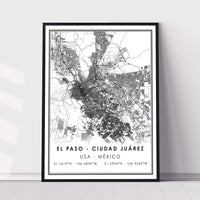 El Paso, Ciudad Juarez, USA Mexico Modern Style Map Print 