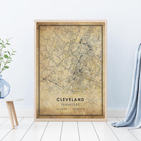 
              Cleveland, Tennessee Vintage Style Map Print 
            