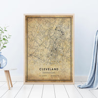 Cleveland, Tennessee Vintage Style Map Print 