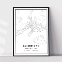 
              Queenstown, New Zealand Modern Style Map Print 
            