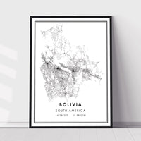 
              Bolivia, South America Modern Style Map Print 
            