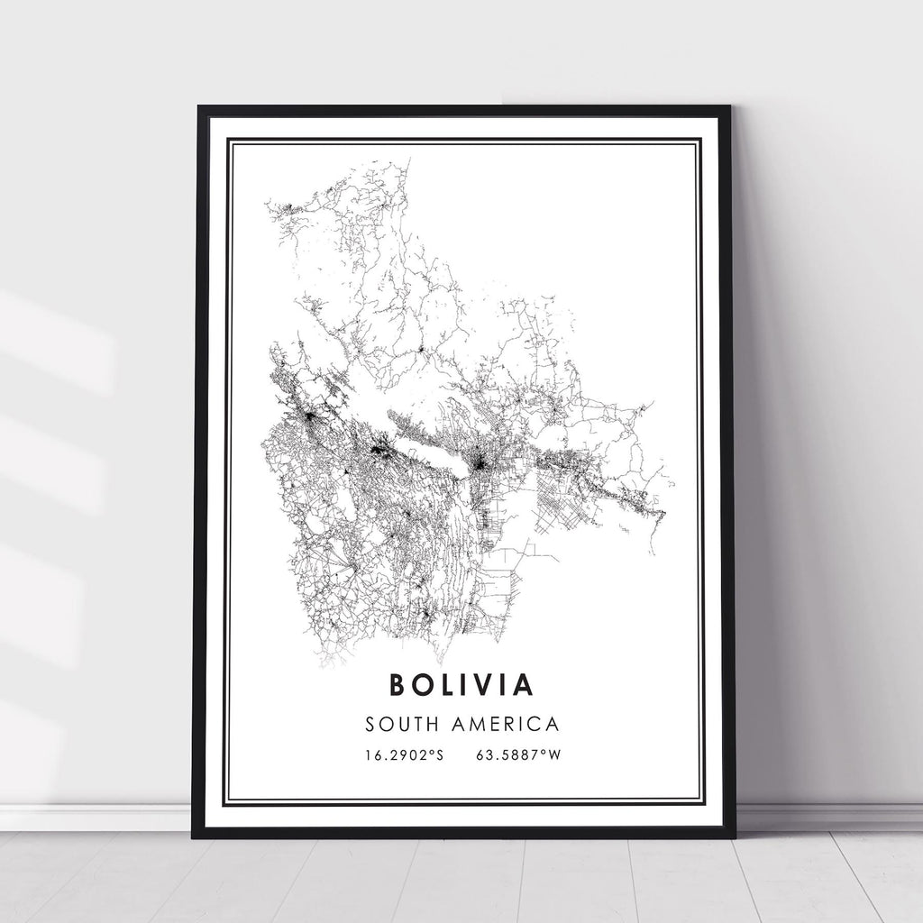 Bolivia, South America Modern Style Map Print 