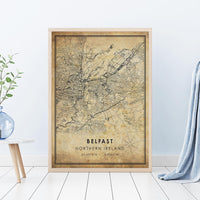 
              Belfast, Northern Ireland Vintage Style Map Print 
            