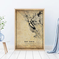 Bay Area, California Vintage Style Map Print 