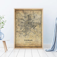
              Poznan, Poland Vintage Style Map Print 
            