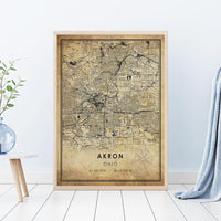 
              Akron, Ohio Vintage Style Map Print 
            