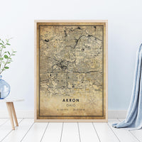 Akron, Ohio Vintage Style Map Print 