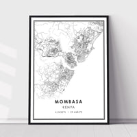 
              Mombasa, Kenya Modern Style Map Print 
            