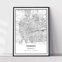 
              Rennes, France Modern Style Map Print
            