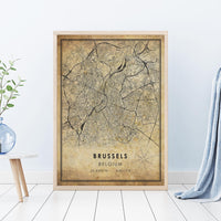 
              Brussels, Belgium Vintage Style Map Print 
            
