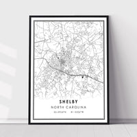 Shelby, North Carolina Modern Map Print 