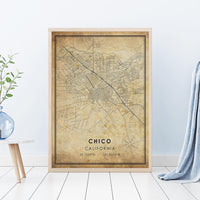 
              Chico, California Vintage Style Map Print 
            