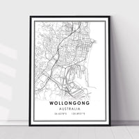 Wollongong, Australia Modern Style Map Print 