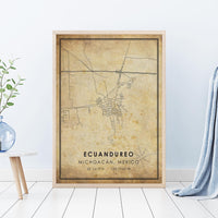Ecuandureo, Michoacan, Mexico Vintage Style Map Print 