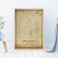 
              Linn County, Kansas Vintage Style Map Print
            