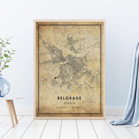 Belgrade, Serbia Vintage Style Map Print