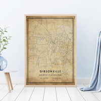 
              Gibsonville, North Carolina Vintage Style Map Print 
            