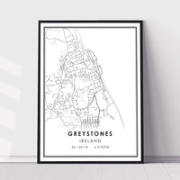 Greystones, Ireland Modern Style Map Print 