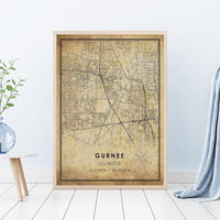 
              Gurnee, Illinois Vintage Style Map Print 
            