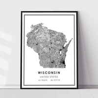 Wisconsin, United States Modern Style Map Print 