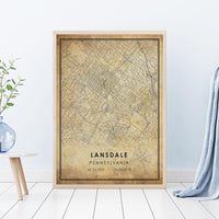 
              Lansdale, Pennsylvania Vintage Style Map Print 
            