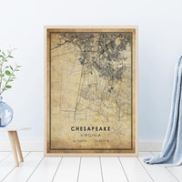 Chesapeake, Virginia Vintage Style Map Print 