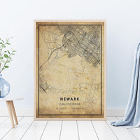 
              Newark, California Vintage Style Map Print 
            