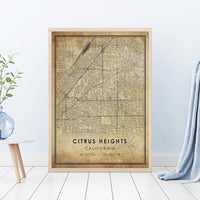 Citrus Heights, California Vintage Style Map Print 