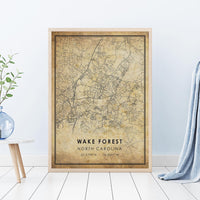 
              Wake Forest, North Carolina Vintage Style Map Print 
            