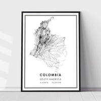 Colombia, South America Modern Style Map Print 