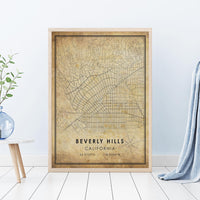 
              Beverly Hills, California Vintage Style Map Print 
            