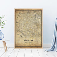 
              Bethesda, Maryland Vintage Style Map Print
            