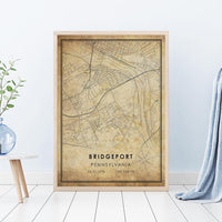 
              Bridgeport, Pennsylvania Vintage Style Map Print 
            