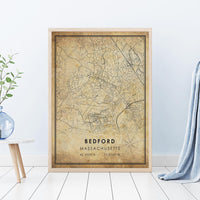 
              Bedford, Massachusetts Vintage Style Map Print 
            