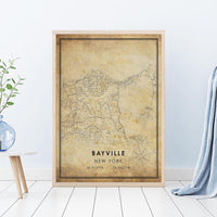 
              Bayville, New York Vintage Style Map Print 
            