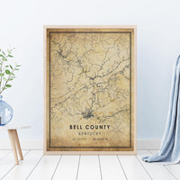 Bell County, Kentucky Vintage Style Map Print 